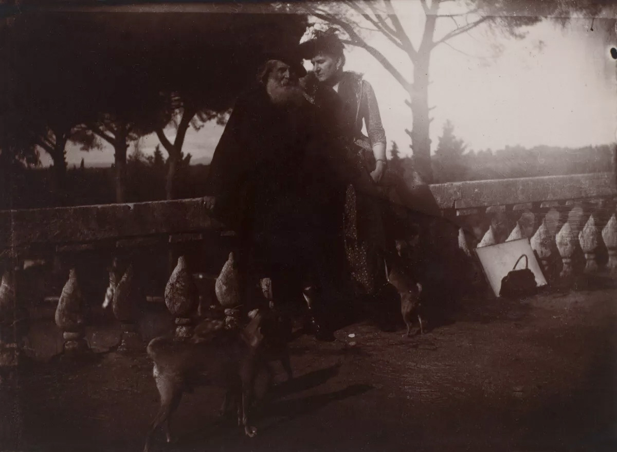 Alexis Axilette (French, 1860-1931) 'Ernest et Gabrielle Hébert et leurs chiens sur la terrasse du bosco' (Ernest and Gabrielle Hébert and their dogs on the terrace of the bosco) Around 1888 Alexis Axilette (French, 1860-1931) 'Ernest et Gabrielle Hébert et leurs chiens sur la terrasse du bosco' (Ernest and Gabrielle Hébert and their dogs on the terrace of the bosco) Around 1888