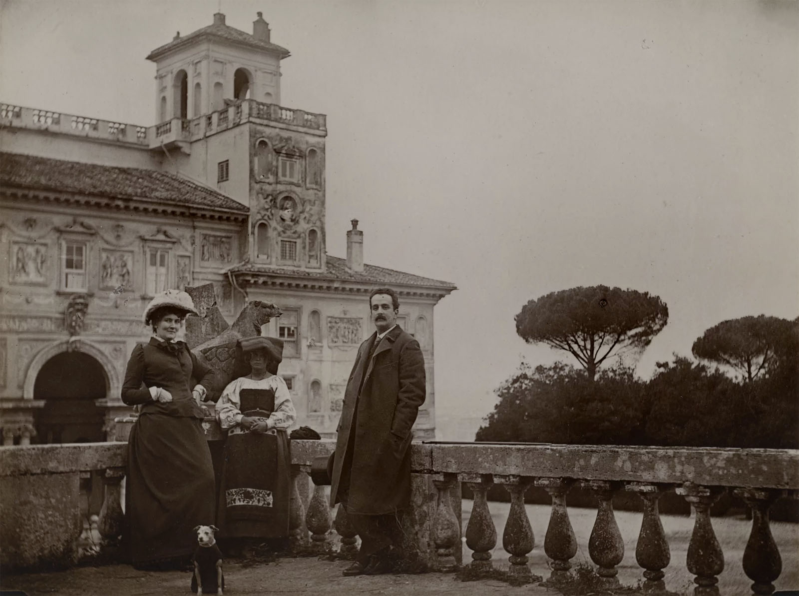 Gabrielle Hébert (French born Germany, 1853-1934) 'Éléonore d'Uckermann, le modèle Natalina, le prince Abamelek-Lazarev et le chien Farfaletta sur la terrasse du bosco, 5 janvier 1891' (Eleanor d'Uckermann, the model Natalina, Prince Abamelek-Lazarev and the dog Farfaletta on the terrace of the bosco, January 5, 1891) 1891 Gabrielle Hébert (French born Germany, 1853-1934) 'Éléonore d'Uckermann, le modèle Natalina, le prince Abamelek-Lazarev et le chien Farfaletta sur la terrasse du bosco, 5 janvier 1891' (Eleanor d'Uckermann, the model Natalina, Prince Abamelek-Lazarev and the dog Farfaletta on the terrace of the bosco, January 5, 1891) 1891