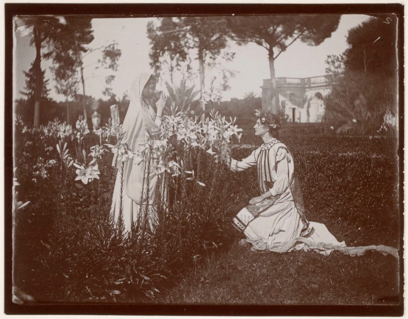 Gabrielle Hébert (French born Germany, 1853-1934) 'La duchesse de Mondragone et l'une de ses bellessoeurs posent pour une Annonciation, juin 1890' (The Duchess of Mondragone and one of her sisters-in-law pose for an Annunciation, June 1890) 1890 Gabrielle Hébert (French born Germany, 1853-1934) 'La duchesse de Mondragone et l'une de ses bellessoeurs posent pour une Annonciation, juin 1890' (The Duchess of Mondragone and one of her sisters-in-law pose for an Annunciation, June 1890) 1890