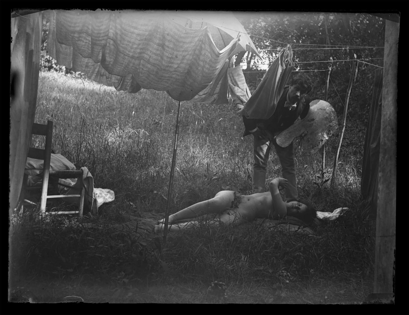 Gabrielle Hébert (French born Germany, 1853-1934) 'Le peintre pensionnaire Alexis Axilette et son modèle Elvira dans le Bosco de la Villa Médicis, Octobre 1888' (Resident painter Alexis Axilette and his model Elvira in the Bosco of the Villa Medici, October 1888) 1888 Gabrielle Hébert (French born Germany, 1853-1934) 'Le peintre pensionnaire Alexis Axilette et son modèle Elvira dans le Bosco de la Villa Médicis, Octobre 1888' (Resident painter Alexis Axilette and his model Elvira in the Bosco of the Villa Medici, October 1888) 1888