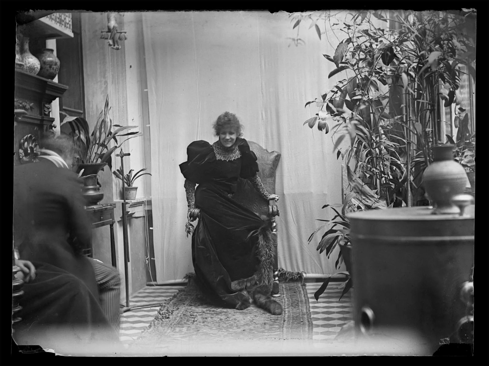 Gabrielle Hébert (French born Germany, 1853-1934) 'Sarah Bernhardt dans le studio aménagé de Giuseppe Primoli, Rome, février 1893' (Sarah Bernhardt in Giuseppe Primoli's furnished studio, Rome, February 1893) 1893 Gabrielle Hébert (French born Germany, 1853-1934) 'Sarah Bernhardt dans le studio aménagé de Giuseppe Primoli, Rome, février 1893' (Sarah Bernhardt in Giuseppe Primoli's furnished studio, Rome, February 1893) 1893