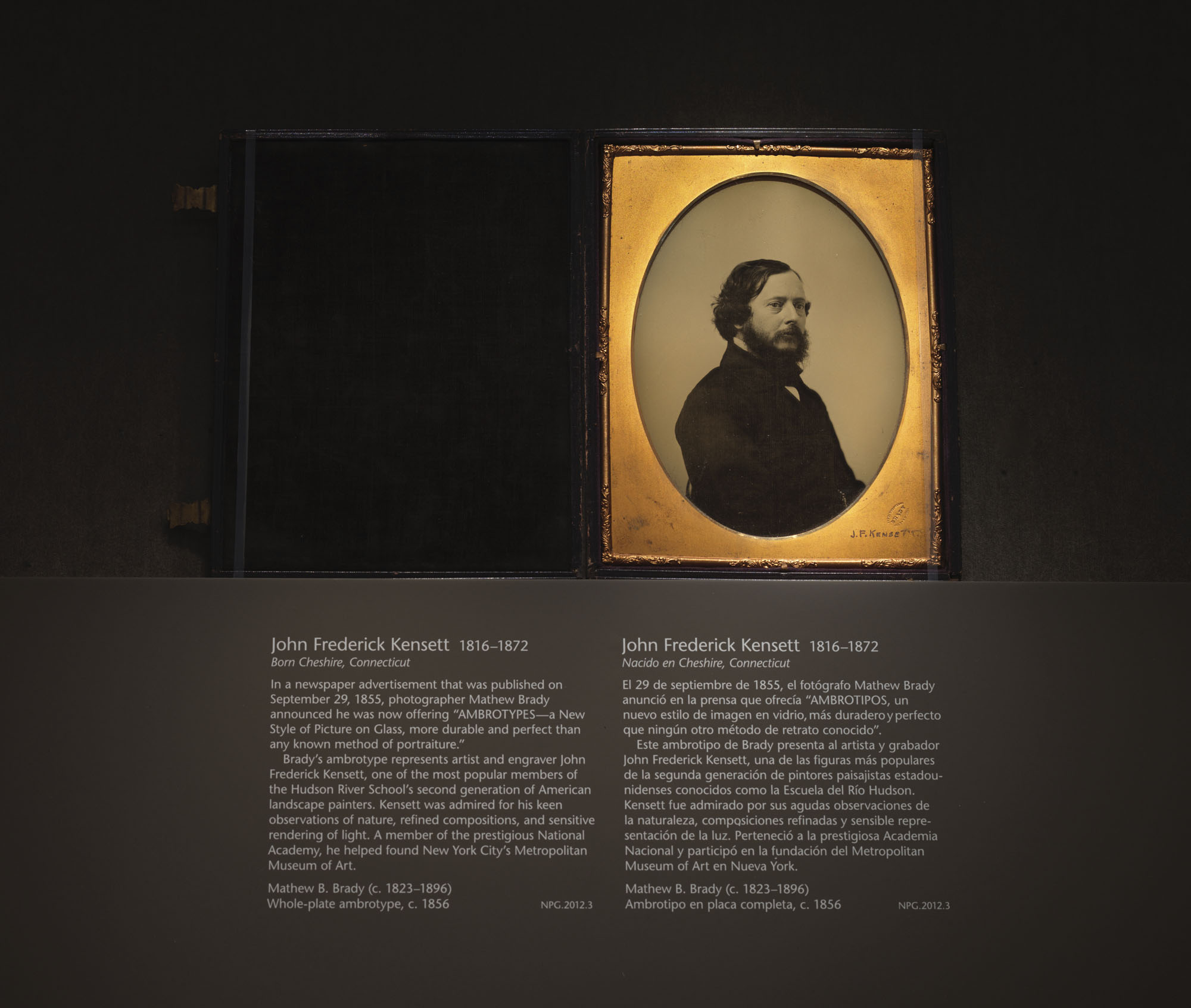 Installation view of the exhibition 'From Shadow to Substance: Grand-Scale Portraits During Photography's Formative Years' at the National Portrait Gallery, Washington, June 20, 2025 - June 7, 2026 showing Mathew B. Brady's 'John Frederick Kensett 1816-1872' c. 1856 Installation view of the exhibition 'From Shadow to Substance: Grand-Scale Portraits During Photography's Formative Years' at the National Portrait Gallery, Washington, June 20, 2025 - June 7, 2026 showing Mathew B. Brady's 'John Frederick Kensett 1816-1872' c. 1856