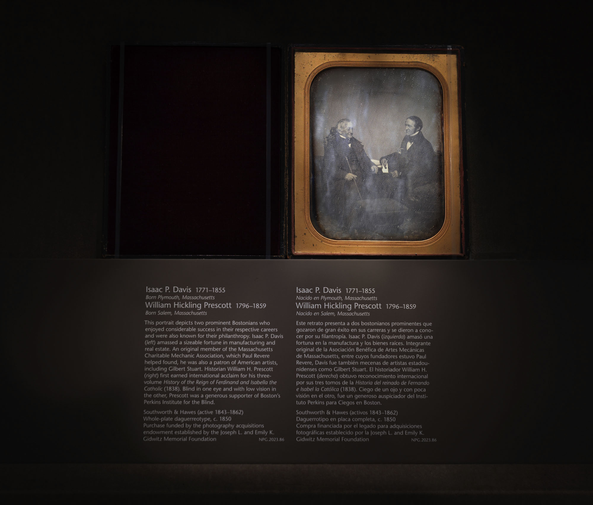 Installation view of the exhibition 'From Shadow to Substance: Grand-Scale Portraits During Photography's Formative Years' at the National Portrait Gallery, Washington, June 20, 2025 - June 7, 2026 showing Southworth & Hawes' 'Issac P. Davis 1771-1855 and William Hickling Prescott 1796-1859' c. 1850 Installation view of the exhibition 'From Shadow to Substance: Grand-Scale Portraits During Photography's Formative Years' at the National Portrait Gallery, Washington, June 20, 2025 - June 7, 2026 showing Southworth & Hawes' 'Issac P. Davis 1771-1855 and William Hickling Prescott 1796-1859' c. 1850