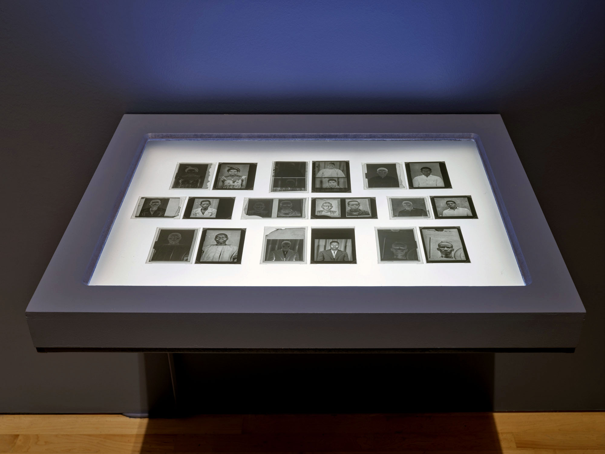 Installation view of the exhibition 'Seydou Keïta: A Tactile Lens' at the Brooklyn Museum, New York, October 2025 - May 2026 showing vitrines with facsimile cellulose acetate negatives and positive reproductions from digitised negatives c. 1950-1959 Installation view of the exhibition 'Seydou Keïta: A Tactile Lens' at the Brooklyn Museum, New York, October 2025 - May 2026 showing vitrines with facsimile cellulose acetate negatives and positive reproductions from digitised negatives c. 1950-1959