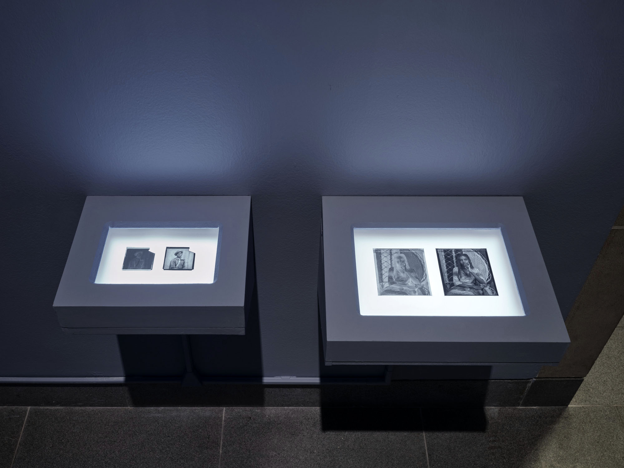 Installation view of the exhibition 'Seydou Keïta: A Tactile Lens' at the Brooklyn Museum, New York, October 2025 - May 2026 showing vitrines with facsimile cellulose acetate negatives and positive reproductions from digitised negatives c. 1950-1959 Installation view of the exhibition 'Seydou Keïta: A Tactile Lens' at the Brooklyn Museum, New York, October 2025 - May 2026 showing vitrines with facsimile cellulose acetate negatives and positive reproductions from digitised negatives c. 1950-1959