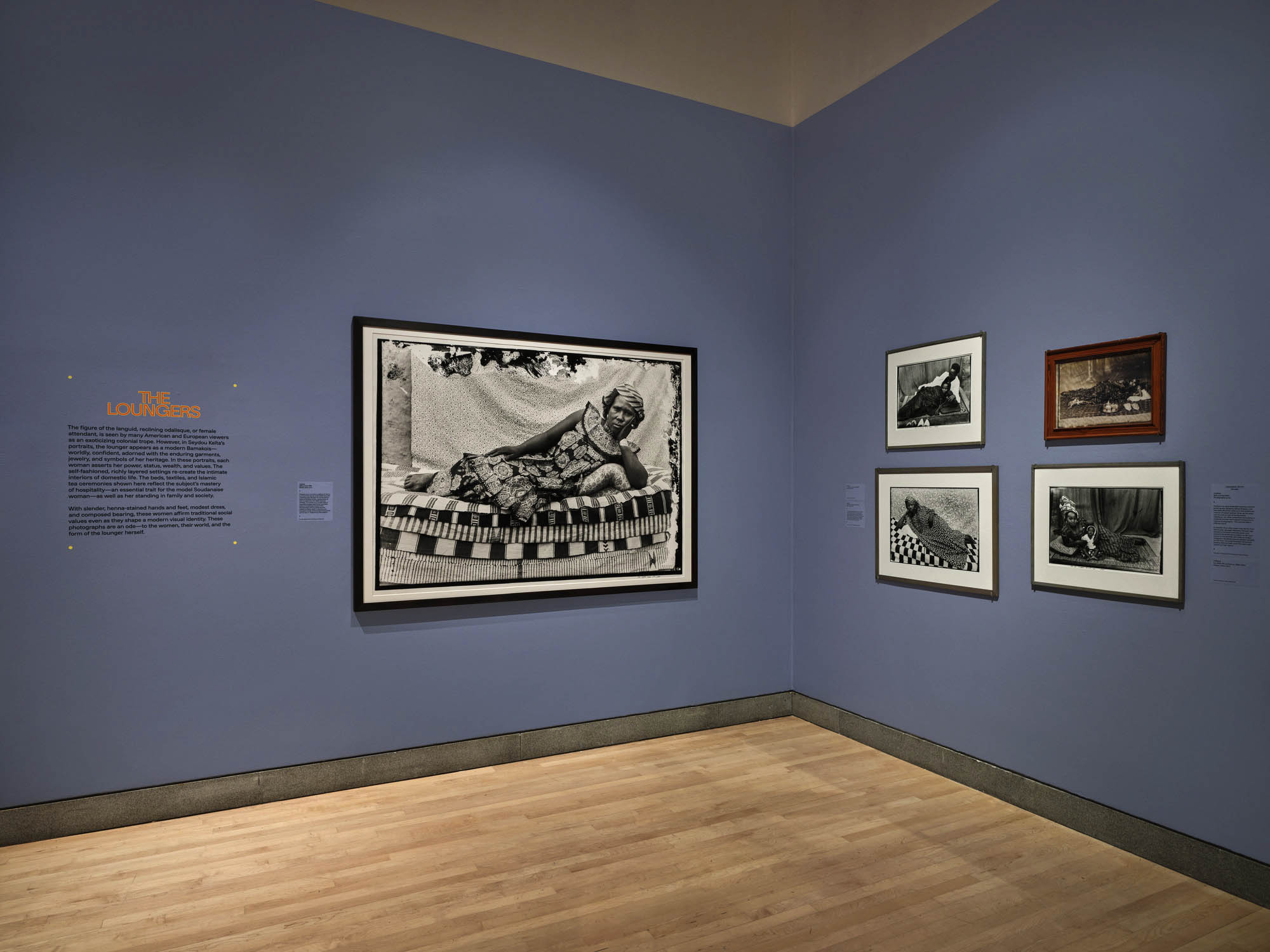 Installation view of the exhibition 'Seydou Keïta: A Tactile Lens' at the Brooklyn Museum, New York, October 2025 - May 2026 showing at second right bottom, Keïta's photograph 'Untitled' 1953-1957 Installation view of the exhibition 'Seydou Keïta: A Tactile Lens' at the Brooklyn Museum, New York, October 2025 - May 2026 showing at second right bottom, Keïta's photograph 'Untitled' 1953-1957