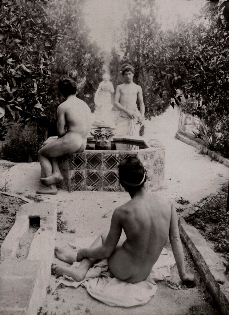 Wilhelm Von Gloeden (German, 1856-1931) 'Untitled (Three seated youths)' c. 1900