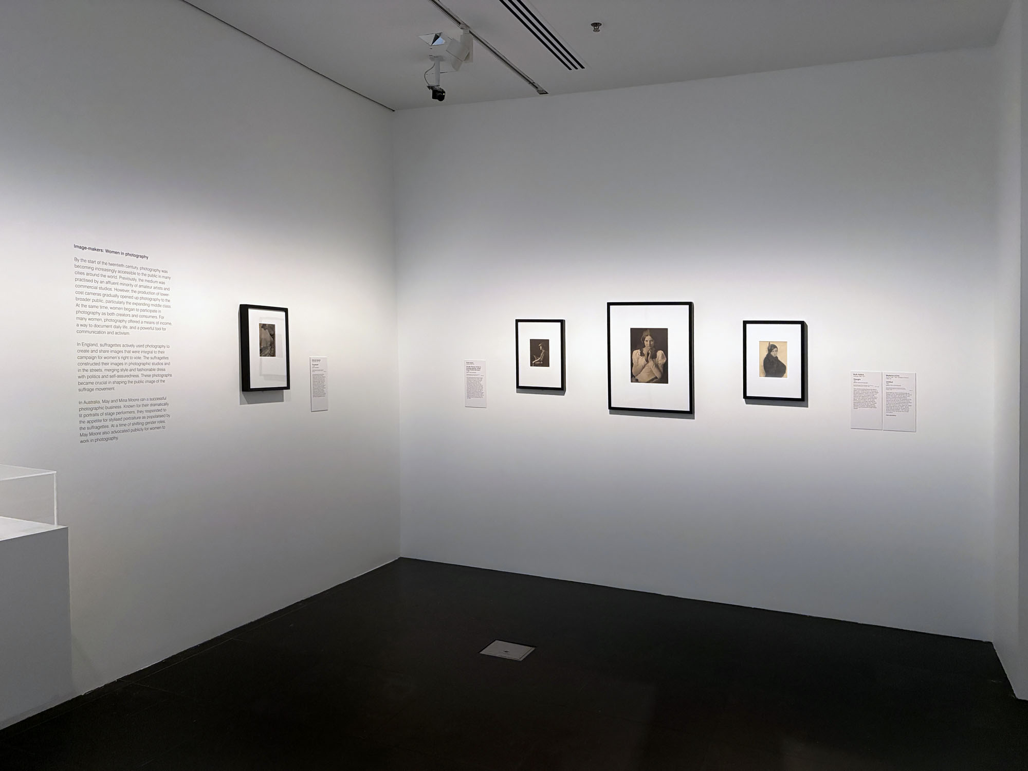 Installation view of the exhibition 'Women Photographers 1900-1975: A Legacy of Light' at NGV International, Melbourne, November 2025 - May 2026 showing at left, Gertrude Kasebier 'The gargoyle' (c. 1900, below); at third right, Ruth Hollick 'No title (Young woman in hunting costume, model Lucy Crosbie Morrison)' (c. 1920); at second right, Ruth Hollick 'Thought' (1921); and at right, Madame d'Ora 'Untitled' (1931) Installation view of the exhibition 'Women Photographers 1900-1975: A Legacy of Light' at NGV International, Melbourne, November 2025 - May 2026 showing at left, Gertrude Kasebier 'The gargoyle' (c. 1900, below); at third right, Ruth Hollick 'No title (Young woman in hunting costume, model Lucy Crosbie Morrison)' (c. 1920); at second right, Ruth Hollick 'Thought' (1921); and at right, Madame d'Ora 'Untitled' (1931)