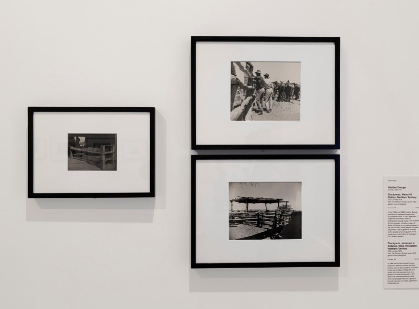 Installation view of the exhibition 'Women Photographers 1900-1975: A Legacy of Light' at NGV International, Melbourne, November 2025 - May 2026 showing three photographs by Australian photographer Heather George