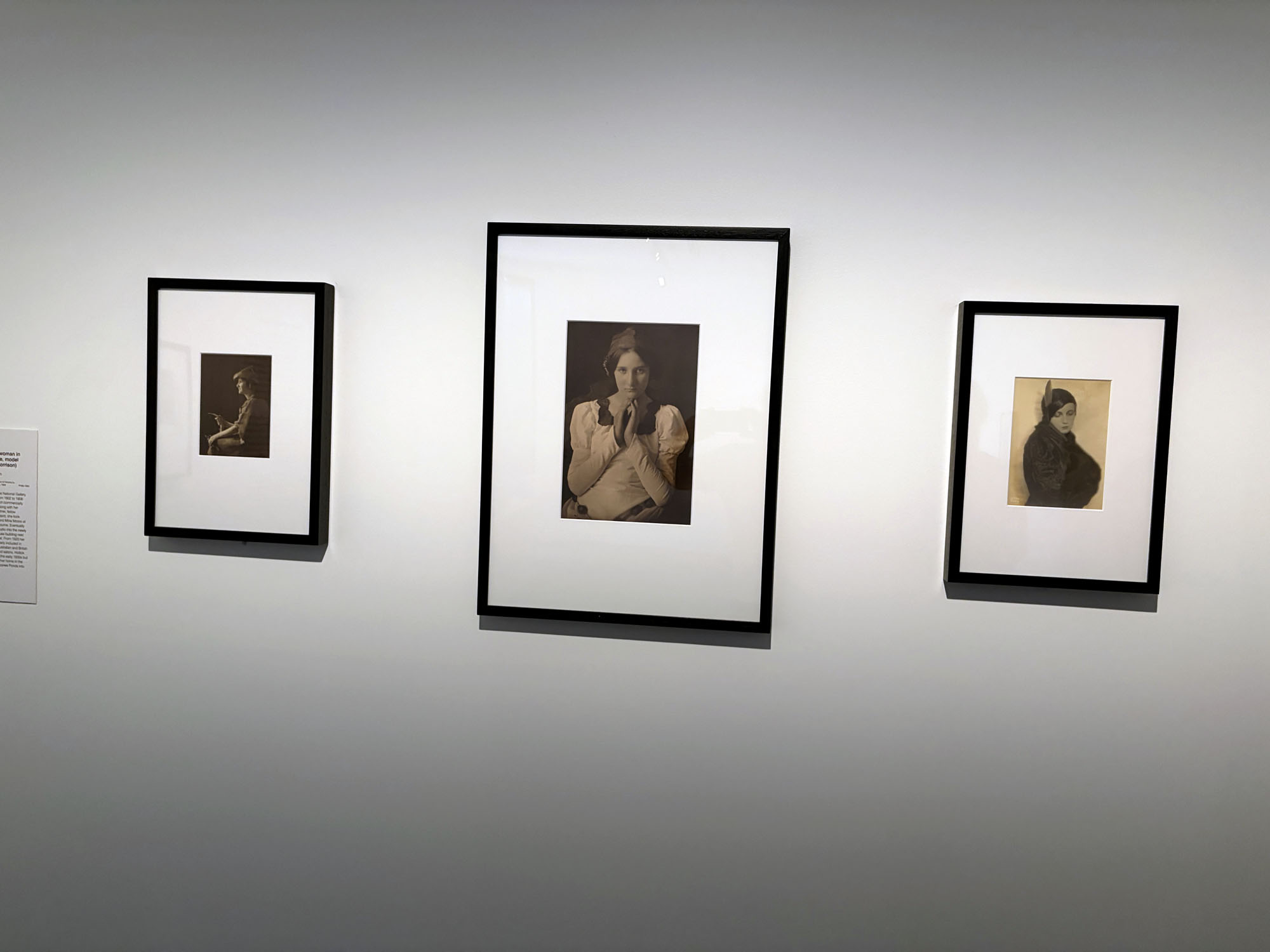 Installation view of the exhibition 'Women Photographers 1900-1975: A Legacy of Light' at NGV International, Melbourne, November 2025 - May 2026 showing at left, Ruth Hollick 'No title (Young woman in hunting costume, model Lucy Crosbie Morrison)' (c. 1920); at second left, Ruth Hollick 'Thought' (1921); and at right, Madame d'Ora 'Untitled' (1931) Installation view of the exhibition 'Women Photographers 1900-1975: A Legacy of Light' at NGV International, Melbourne, November 2025 - May 2026 showing at left, Ruth Hollick 'No title (Young woman in hunting costume, model Lucy Crosbie Morrison)' (c. 1920); at second left, Ruth Hollick 'Thought' (1921); and at right, Madame d'Ora 'Untitled' (1931)