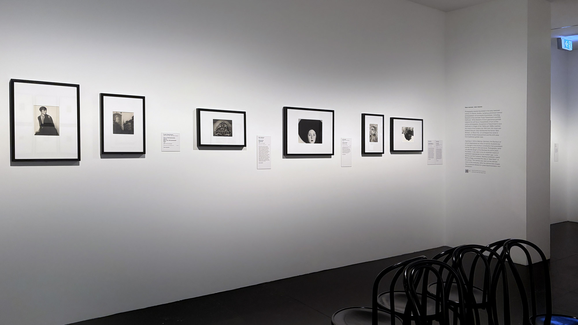 Installation view of the exhibition 'Women Photographers 1900-1975: A Legacy of Light' at NGV International, Melbourne, November 2025 - May 2026 showing at third left, Kitty Hoffmann 'Posing dance group' (Tanzgruppe Trude Goodwin) (1930); at third right, Lotte Jacobi 'Head of a dancer' (1929); at second right, Gertrud Arndt 'Mask self-portrait No. 11' (1930); and at right, Gertrud Arndt 'Wera Waldek' (1930) Installation view of the exhibition 'Women Photographers 1900-1975: A Legacy of Light' at NGV International, Melbourne, November 2025 - May 2026 showing at third left, Kitty Hoffmann 'Posing dance group' (Tanzgruppe Trude Goodwin) (1930); at third right, Lotte Jacobi 'Head of a dancer' (1929); at second right, Gertrud Arndt 'Mask self-portrait No. 11' (1930); and at right, Gertrud Arndt 'Wera Waldek' (1930)