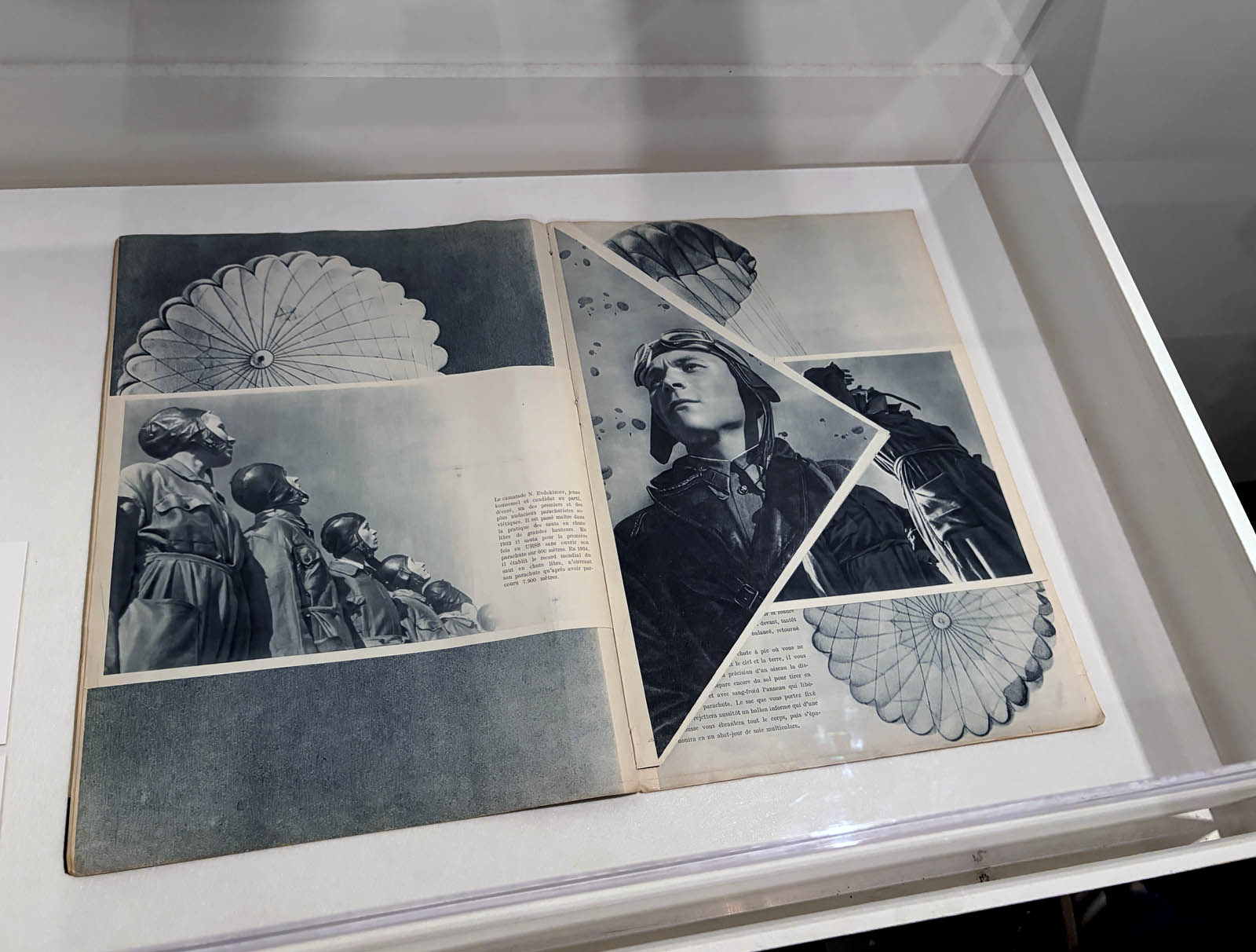 Aleksandr Rodchenko (Russian, 1891-1956) and Varvara Stepanova (Russian, 1894-1958) 'USSR in construction, no.12 (Parachute issue)' 1935 (installation view) Aleksandr Rodchenko (Russian, 1891-1956) and Varvara Stepanova (Russian, 1894-1958) 'USSR in construction, no.12 (Parachute issue)' 1935 (installation view)