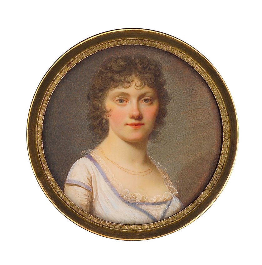 Domenico Bossi (German born Italy, 1767–1853) 'Lady in a white dress with blue trim' c. 1800