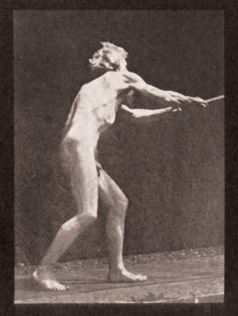Eadweard J. Muybridge (English, 1830-1904) 'Animal Locomotion, Plate 521: A: Walking, B: Ascending a Step, C: Throwing the Disc, D: Using a Shovel, E: Using a Pick, 1884-85' 1887 (detail)