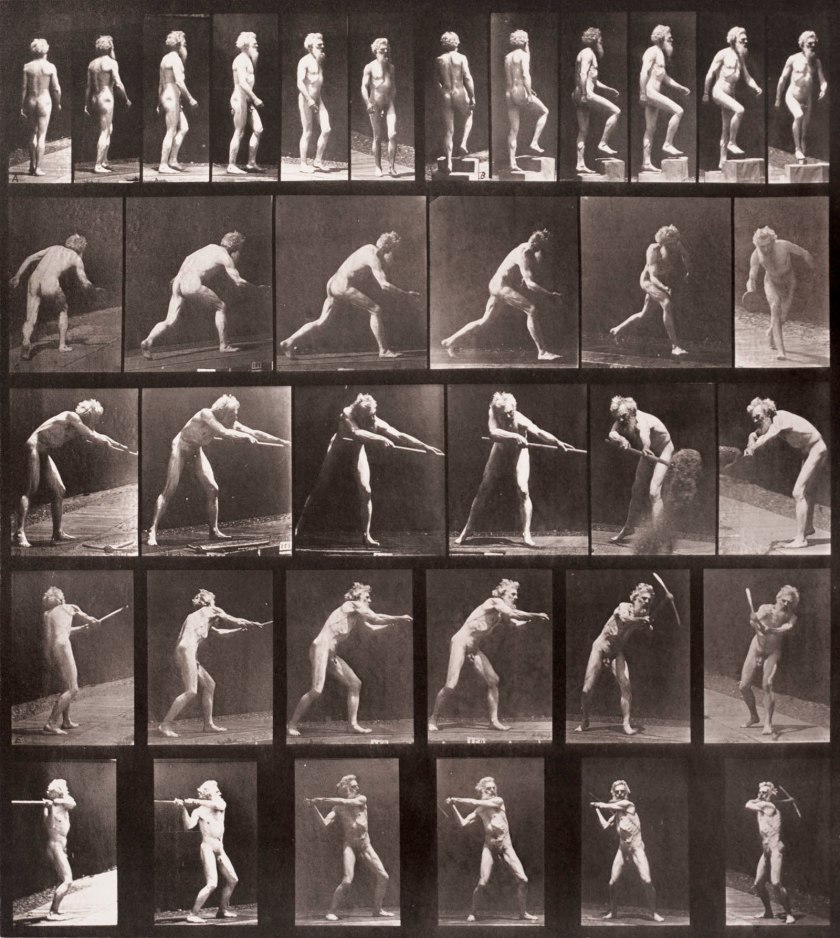 Eadweard J. Muybridge (English, 1830-1904) 'Animal Locomotion, Plate 521: A: Walking, B: Ascending a Step, C: Throwing the Disc, D: Using a Shovel, E: Using a Pick, 1884-85' 1887