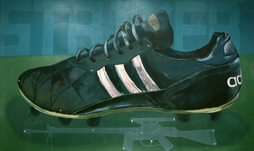 George Afedzi Hughes (Ghanaian-born American, b. 1962) 'Parallel' 2009-2011 from the exhibition 'Fútbol: The Beautiful Game' at the Los Angeles County Museum of Art (LACMA), February - July, 2014 George Afedzi Hughes (Ghanaian-born American, b. 1962) 'Parallel' 2009-2011 from the exhibition 'Fútbol: The Beautiful Game' at the Los Angeles County Museum of Art (LACMA), February - July, 2014