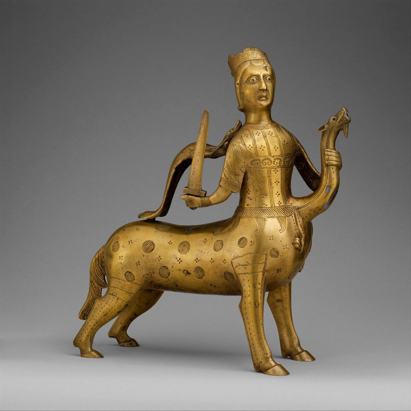 Unknown maker (German) 'Aquamanile in the Form of a Crowned Centaur Fighting a Dragon' 1200-1225