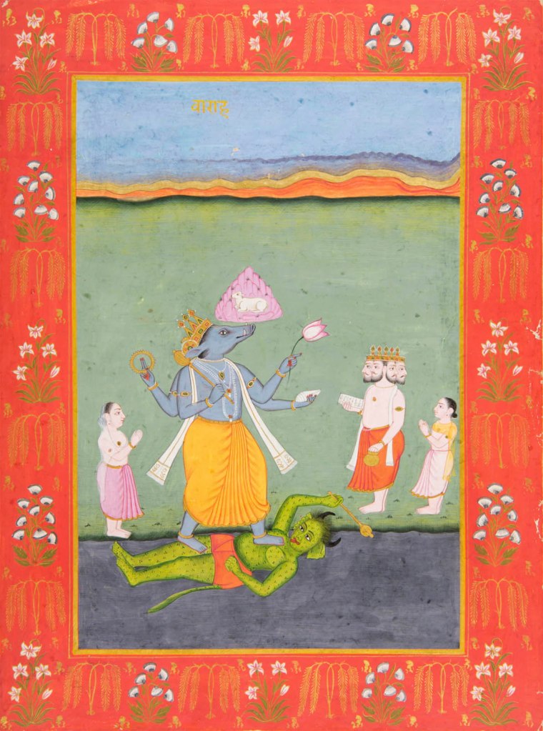 Central India. 'Varaha Avatar' 18th century 'Folio from a series depicting Vishnu's avatars'