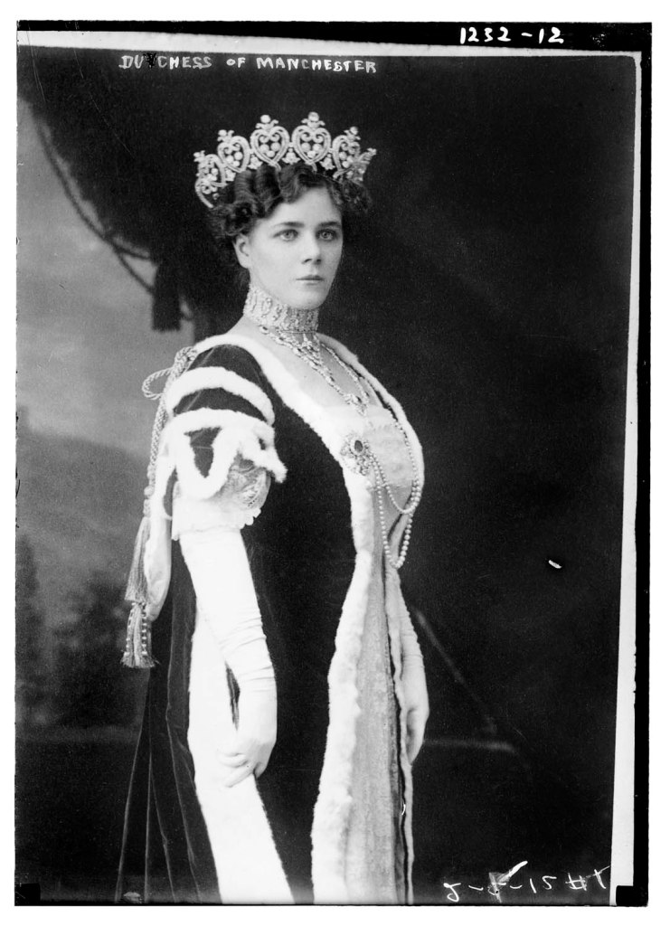 George Grantham Bain Collection. 'Helena, nee Zimmerman, daughter-in-law of Consuelo Montagu, Dowager Duchess of Manchester, wearing the Manchester tiara to the coronation of King George V and Queen Mary' 1911