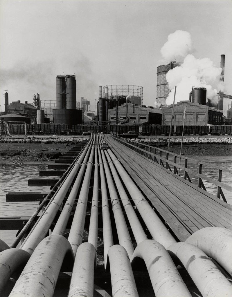 Gordon Parks (American, 1912-2006) 'Crude oil, fuel oil, gas oil, range oil and gasoline pipelines leading from the waterfront to the Everett Refinery. Everett, Massachusetts, May 1944' c. 1944