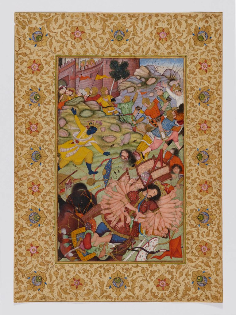 India/Pakistan, Agra/Lahore, Mughal style, Akbar period (1556-1605) 'Krishna defeats the demon Bāna' c. 1585-1590