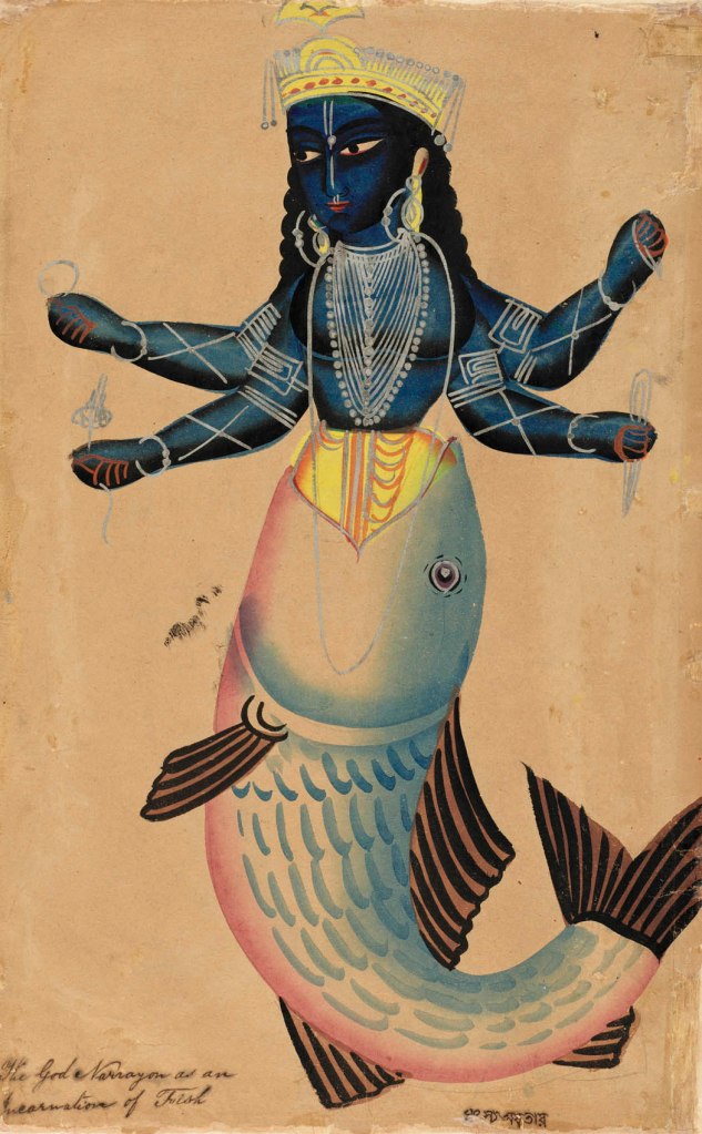 India, Kalighat style. 'Matsya, the fish incarnation of Vishnu' 1880-1899