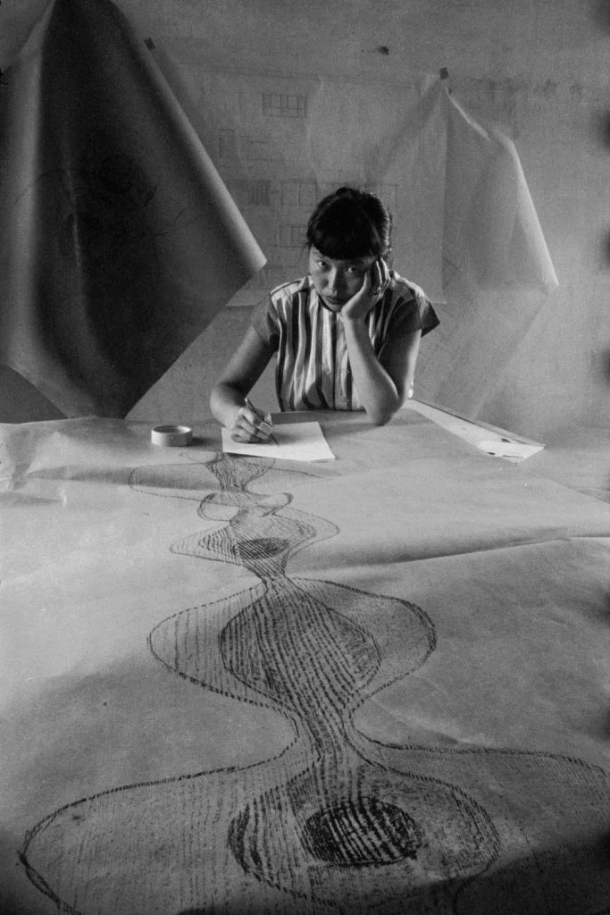 Nat Farbman (American born Poland, 1907-1988) 'Portrait of Japanese American artist sculptor Ruth Asawa as she sketches a design' 1954 Nat Farbman (American born Poland, 1907-1988) 'Portrait of Japanese American artist sculptor Ruth Asawa as she sketches a design' 1954