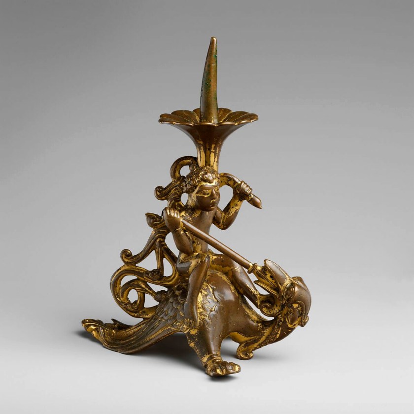 Unknown maker (South Netherlandish) 'Pricket Candlestick with a Naked Youth Fighting a Dragon' c. 1140-1160