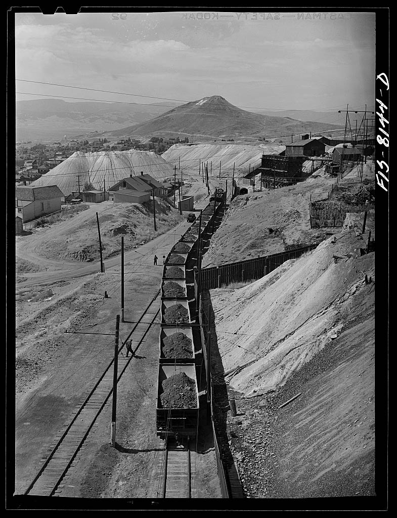 Russell Lee (American, 1903-1986) 'Butte, Montana. Anaconda Copper Mining Company. Train of fifty-ton cars of copper ore leaving mines at Butte for smelter at Anaconda Montana' 1942
