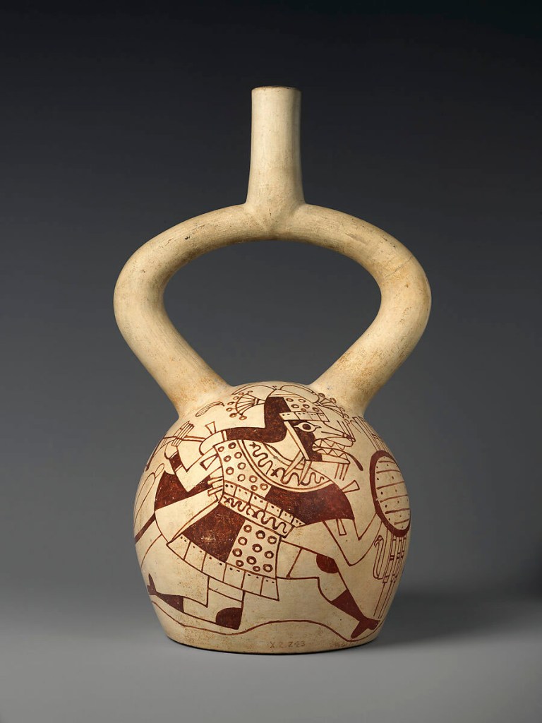 Moche artist(s) 'Stirrup-spout bottle with fox warrior' 500-800 CE