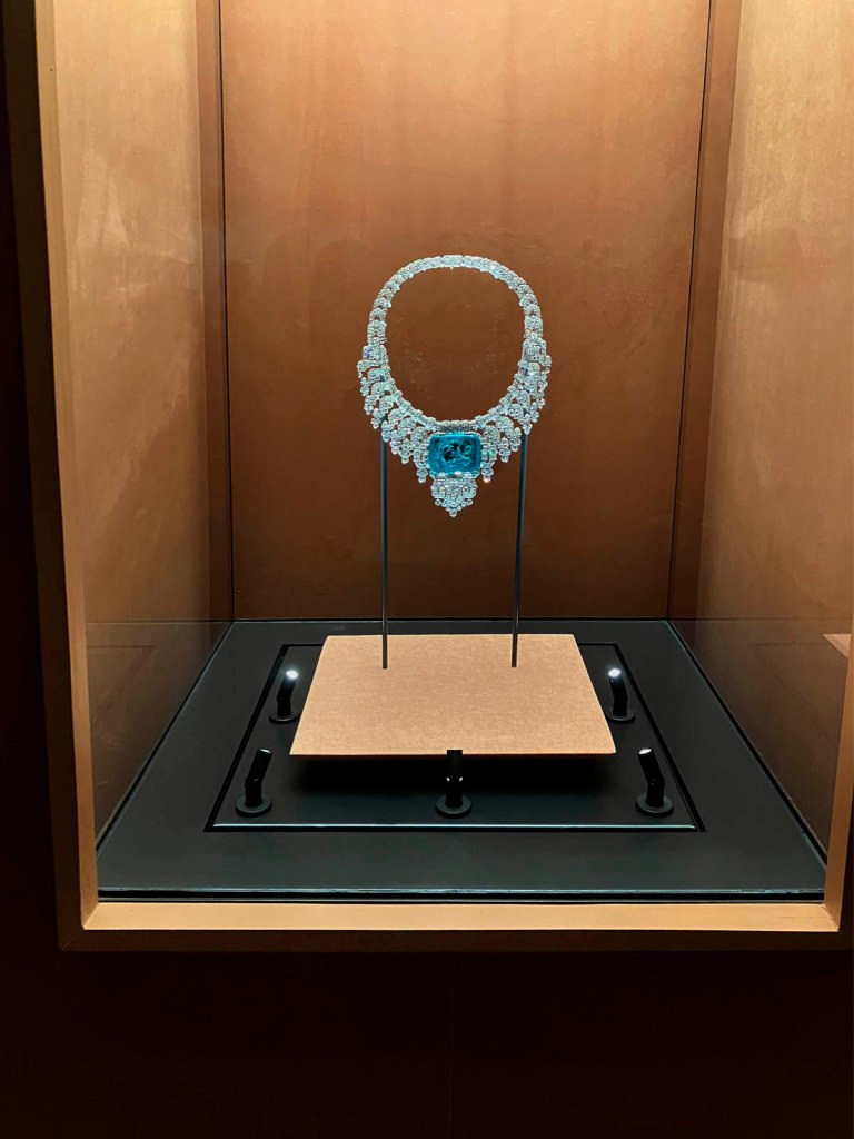 Installation view of the exhibition 'Cartier' at NGV International, Melbourne, June - October, 2026 showing 'Necklace' by Cartier London, Special order, 1932