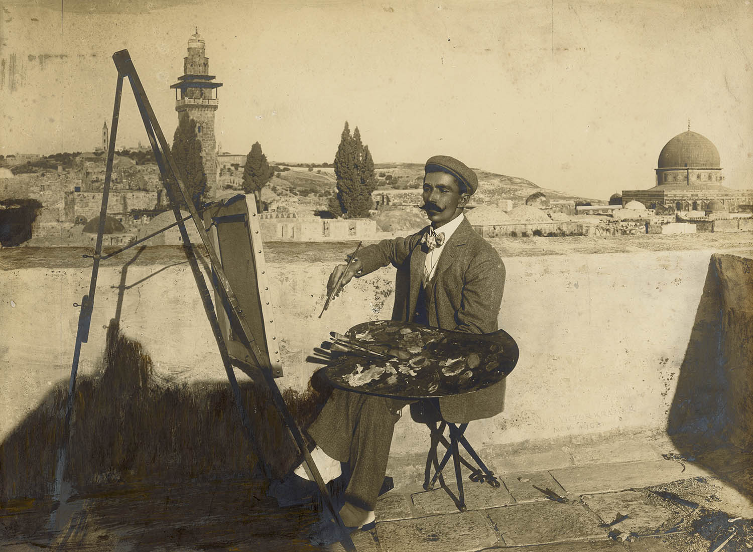 Johann Victor Krämer (Austria, 1861-1949) 'Self–Portrait on the Terrace of the Austrian Pilgrims’ Hospice in Jerusalem' c. 1900