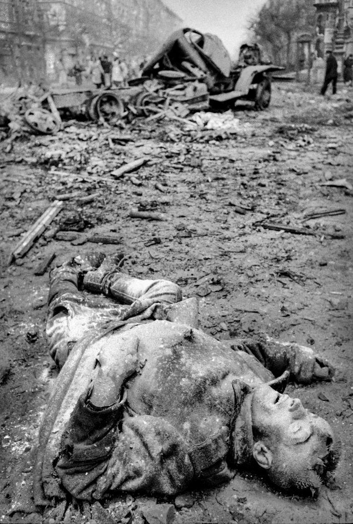 John Sadovy (English born Czech, 1925-2010) 'A Soviet soldier killed in action in József Boulevard' Hungary October 1956